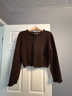 ZARA Chunky Trim Knit Sweater - Chocolate Brown